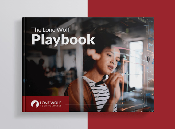 The Lone Wolf Playbook ebook mockup with light grey and red background