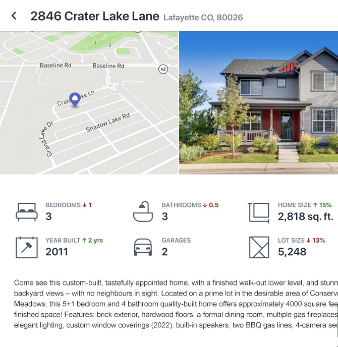 Screenshot of Cloud CMA showing single home listing details