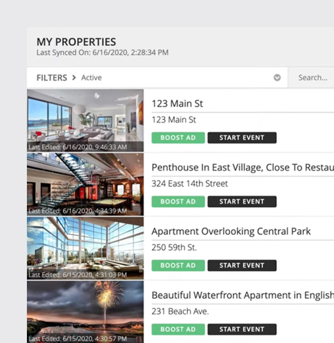 Spacio screenshot showing auto-populated listings