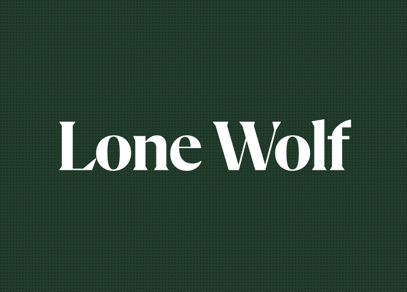 Lone Wolf logo on dark green background